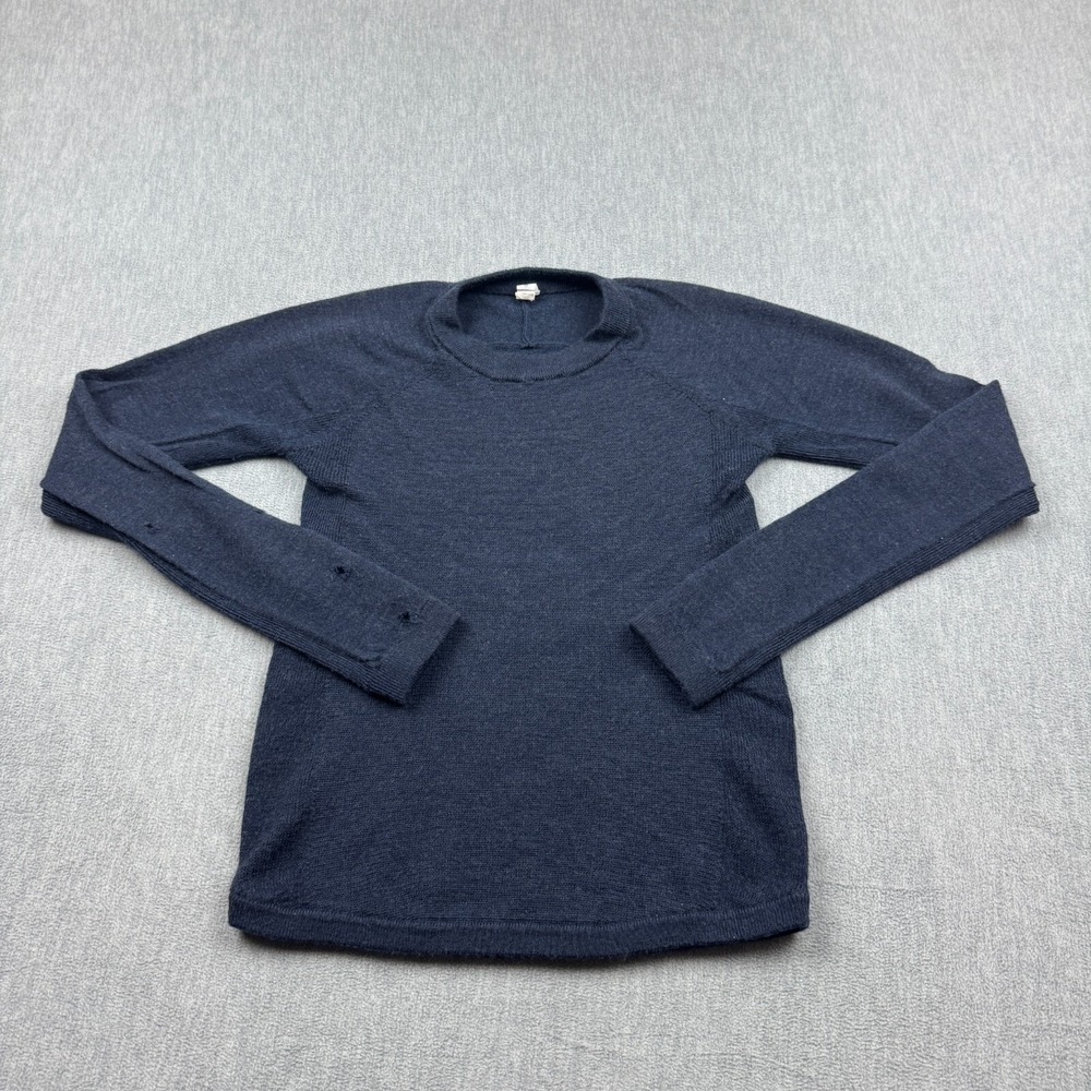 Lululemon Sweater Womens 4 Blue Pullover 100% Merino Wool Warm Thumbholes *FLAWS